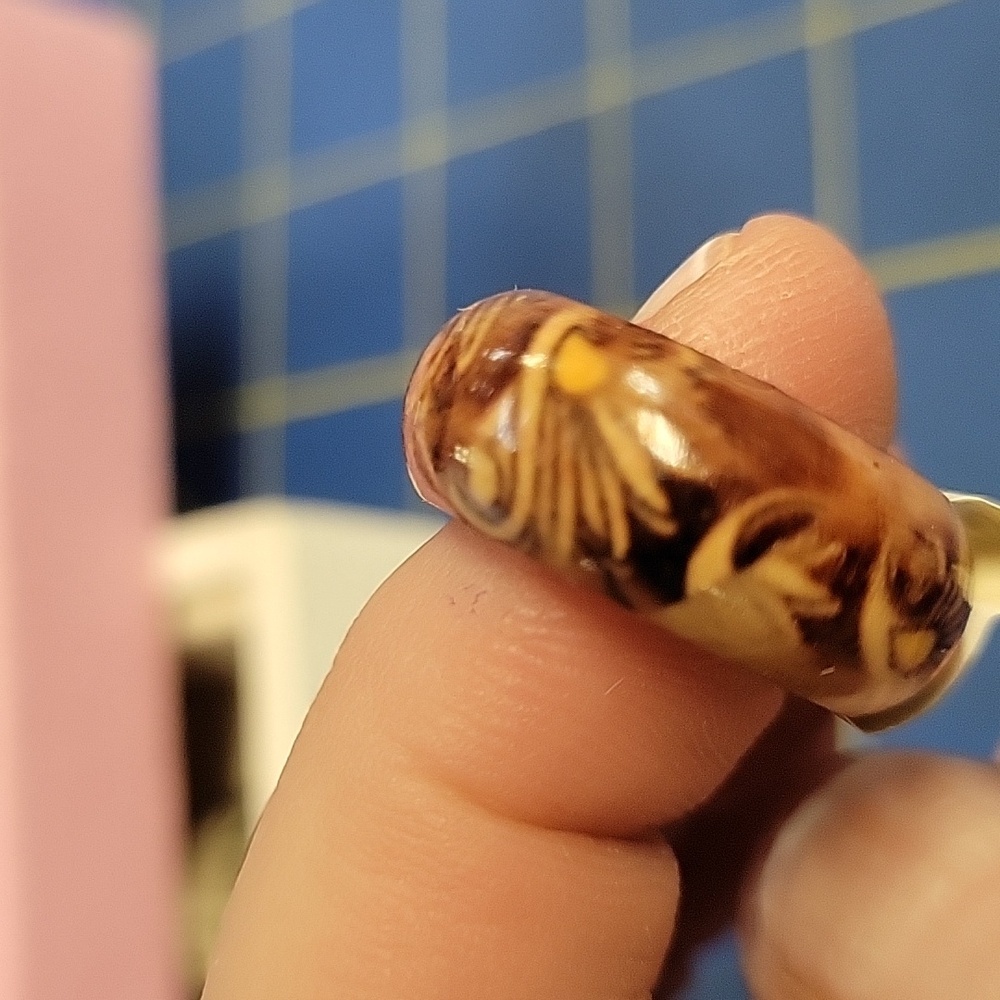 Brown Floral Wood Ring